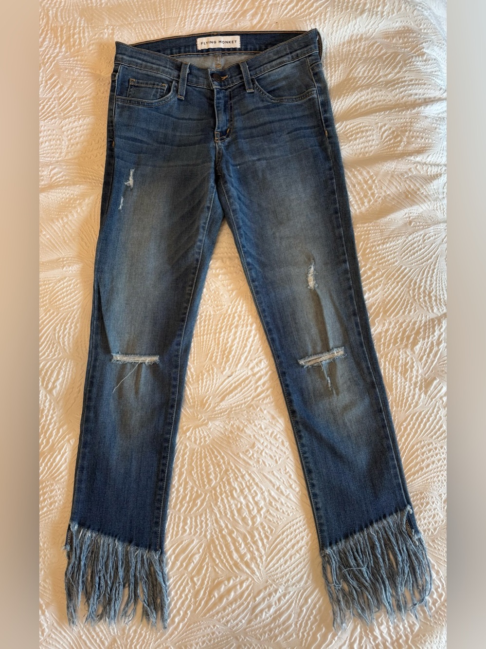 Flying Monkey Dark Blue Frayed-Hem Cropped Jeans 26